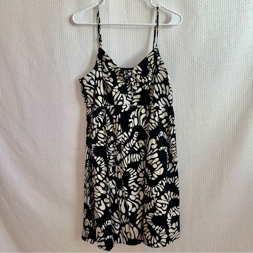 Nine West Black Cream Floral Smocked Sleeveless Mini Dress XL NWT